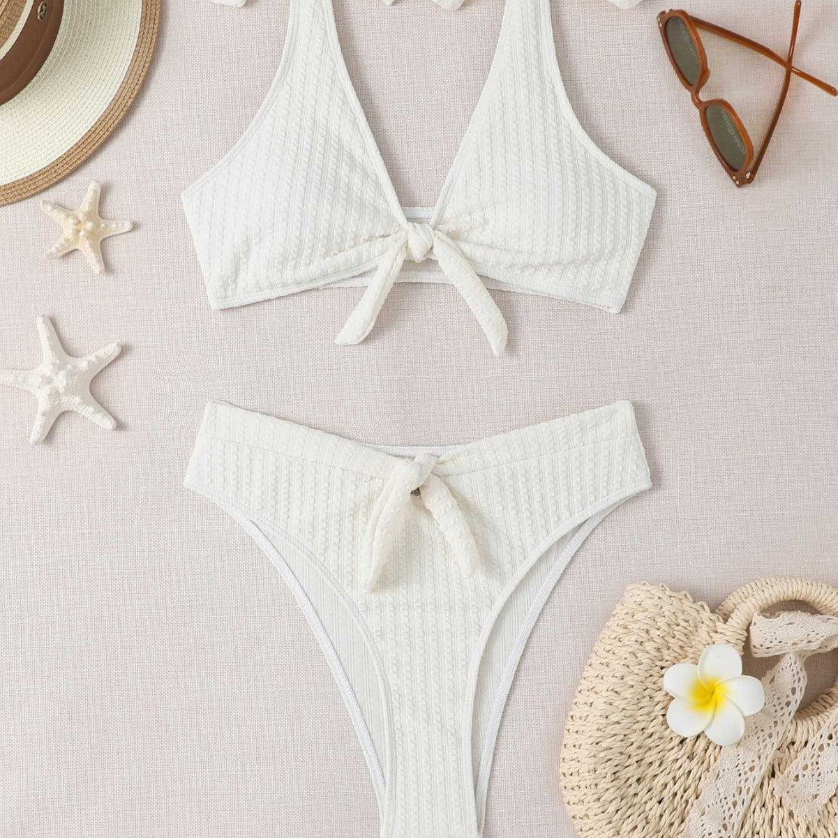 Special Fabric Solid Color Sexy Lacing Split Bikini