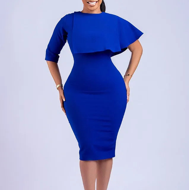 D325 Latest Design Slim High Waist Ruffle Pencil Dresses for Ladies Office Dress for Women Elegant Midi Dress