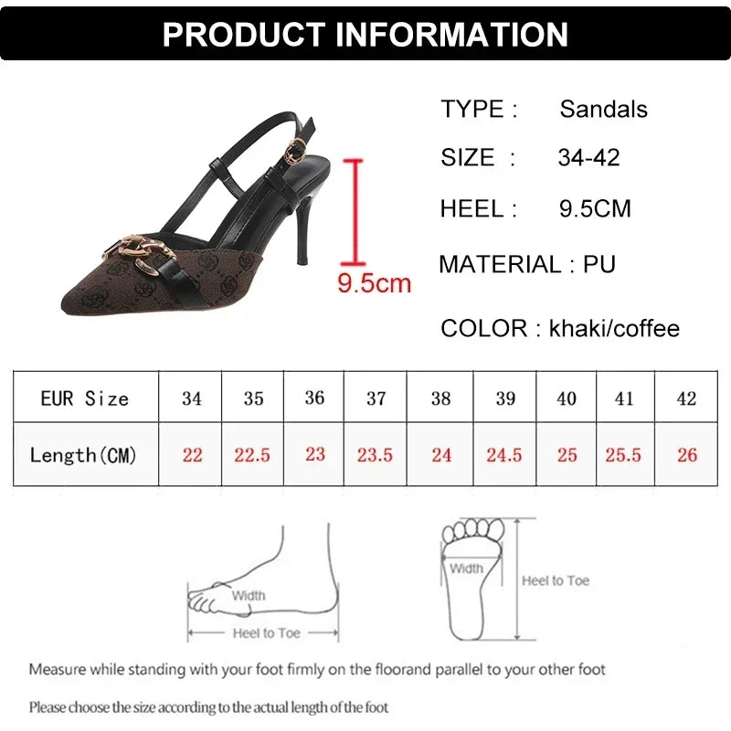 High Heel Sandals Women Shoes Buckle Strap Design Sandals for Women Stiletto Heel Party Shoes Woman Metal Chain Pointed Toe Pump