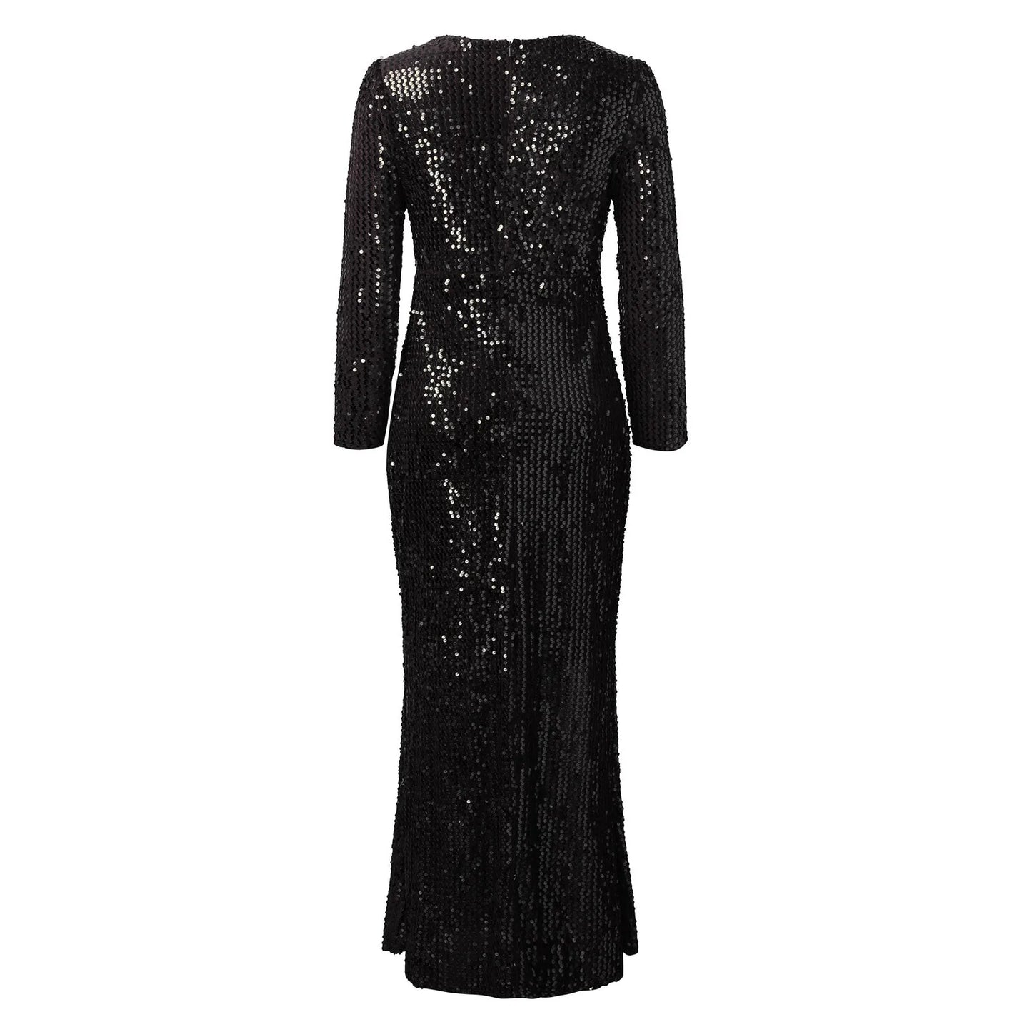 Elegant Party Dresses Woman Sexy Deep V Long Sleeved Embroidered Sequined Formal Dress High Waist Split Prom Dresses For Women