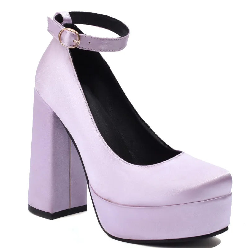 Sexy Women's High Heels Shoes Spring Round Toe Pumps Black Red Pink Heeled Satin Dance Party Wedding Shoe Female Large Size