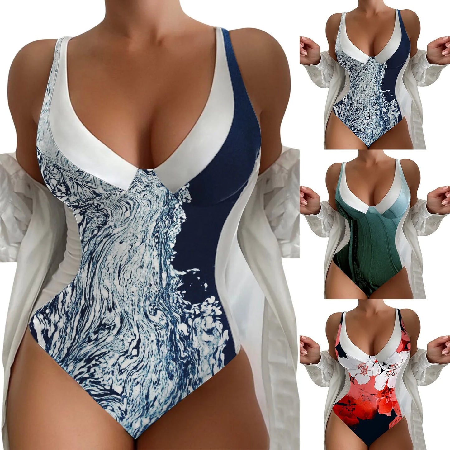Plus Size Women Tankini Bathing Suits For Girls Womens V Neck Flower Printed Swimsuit Bikini Swimwear Trajes De BañO 2024 Mujer
