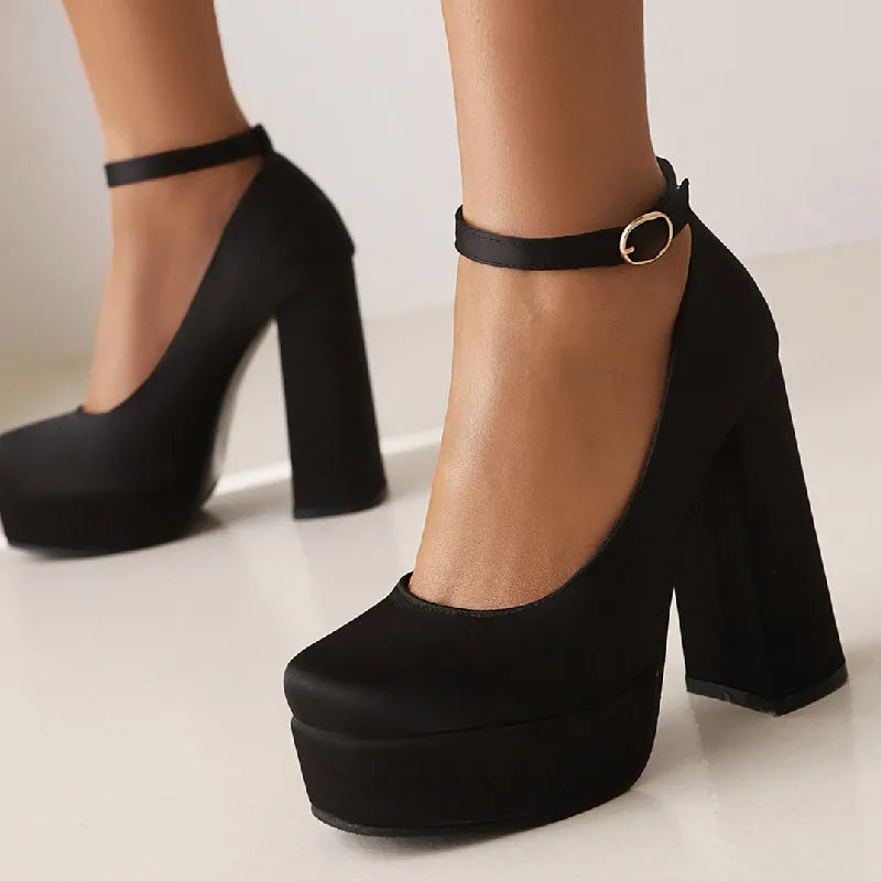 Sexy Women's High Heels Shoes Spring Round Toe Pumps Black Red Pink Heeled Satin Dance Party Wedding Shoe Female Large Size