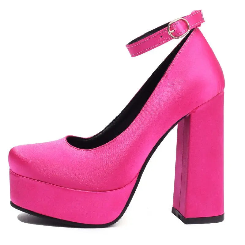 Sexy Women's High Heels Shoes Spring Round Toe Pumps Black Red Pink Heeled Satin Dance Party Wedding Shoe Female Large Size