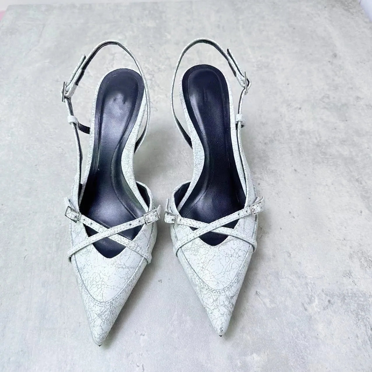 Spring/summer strap heels, retro European and American style, pointed toe, empty toe heels