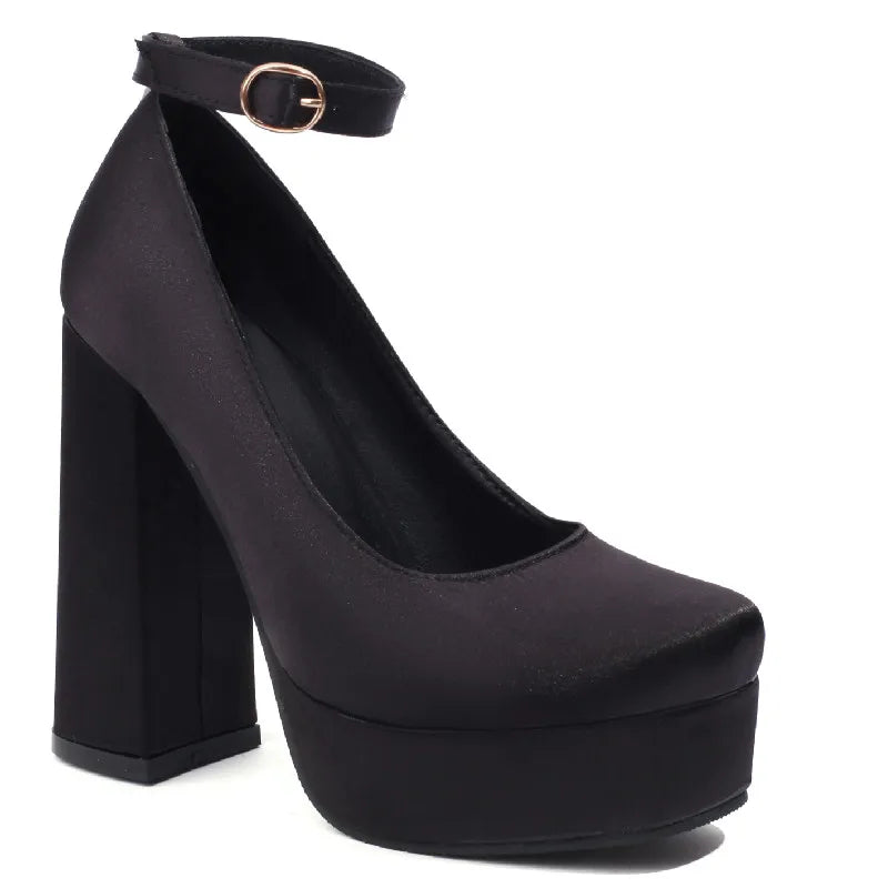 Sexy Women's High Heels Shoes Spring Round Toe Pumps Black Red Pink Heeled Satin Dance Party Wedding Shoe Female Large Size