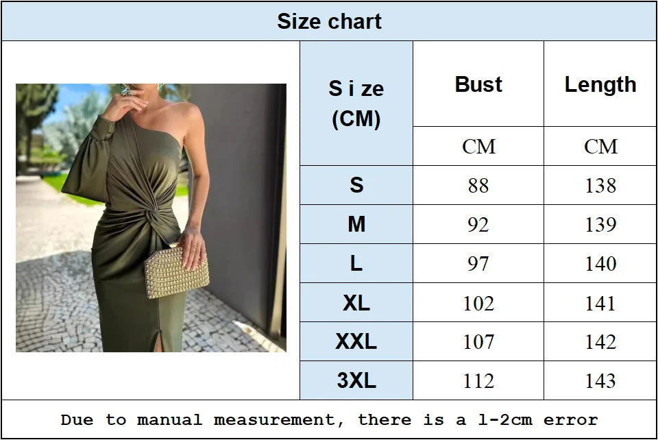Women's Sexy Draped Patchwork Long Sleeve Party Dress Spring Summer New Skew Collar Fashion Maxi Dress One Shoulder Ladies Dress