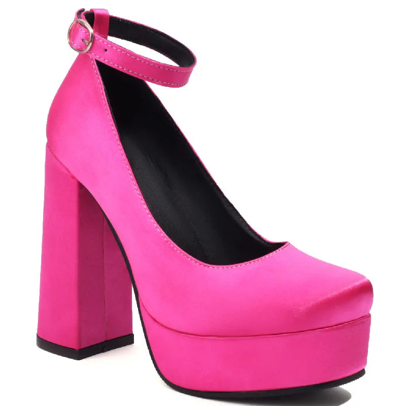 Sexy Women's High Heels Shoes Spring Round Toe Pumps Black Red Pink Heeled Satin Dance Party Wedding Shoe Female Large Size