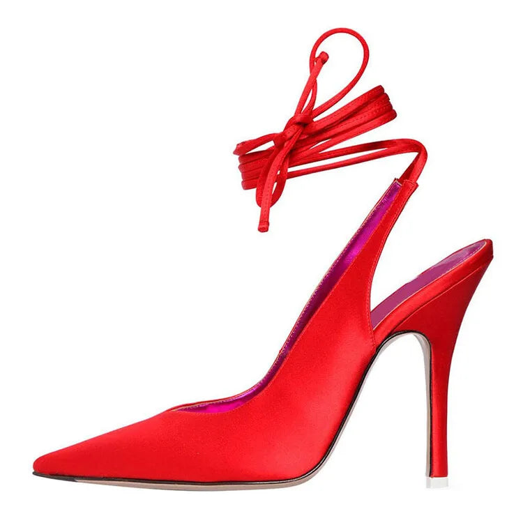 2025 TalonsTacones Satin Chain Stiletto Sandals for Women 12cm High Heel Pointed Toe Bride Wedding Pumps Sexy Summer Spring
