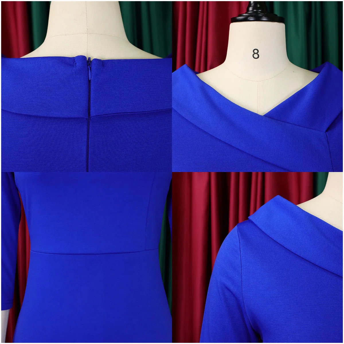 D313 Latest Design Fashion Elegant Three Quarter Sleeve V-neck Ladies Office Dresses Women Formal Work Autumn and Winter Dress