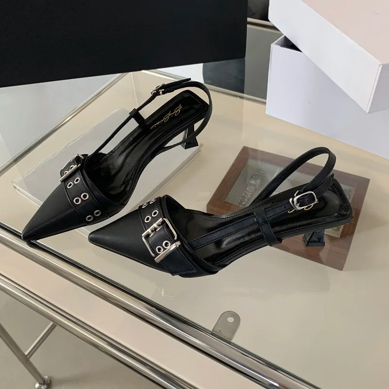 2024 Fashion Ladies Low Heel Sandals 35-40 Sexy Silver Heels