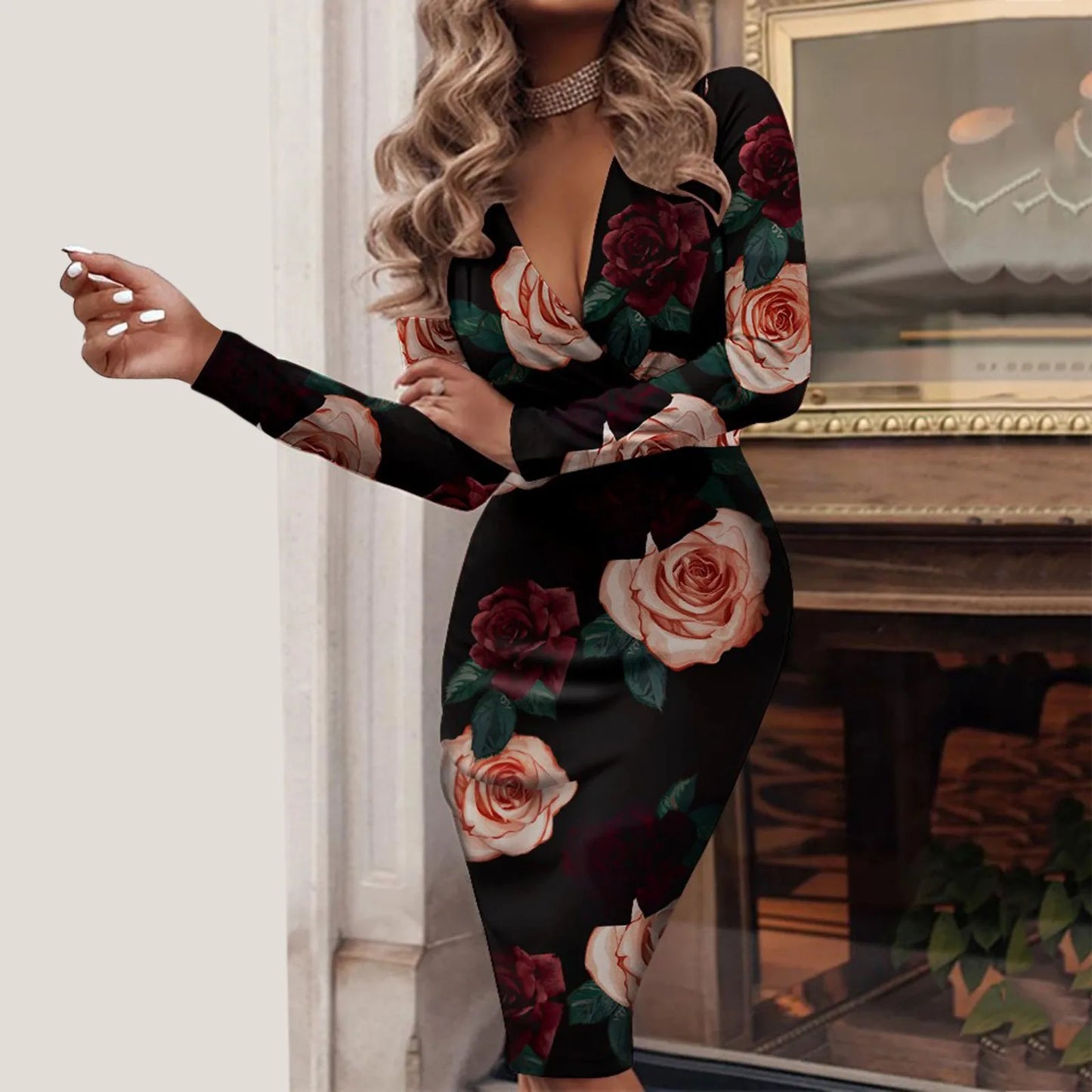 Y2k Spring Autumn Vintage Bodycon Dresses Women Leopard Print V Neck High Waist Dress Long Sleeve Elegant Streetwear платье