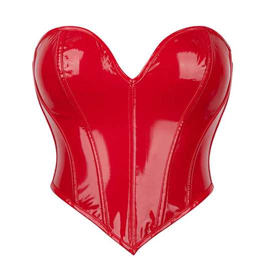 Solid Color Pu Leather Bustier Crop Top Sexy Lace Up Corset For Women Strapless Sleeveless Body Shaper Red Leather Fitness Vest